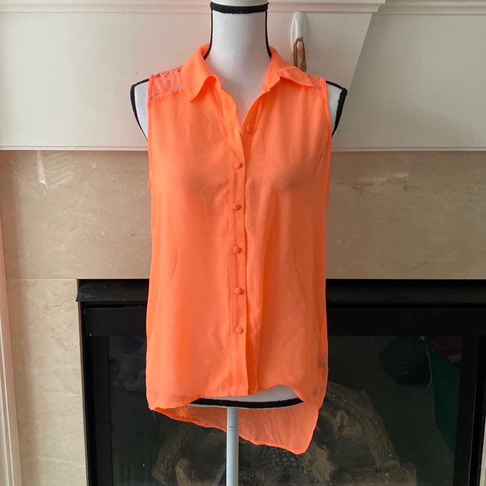 Orange sheer high-low shirt